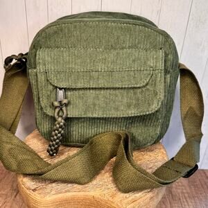 Dark Green Corduroy Camera Crossbody Bag NEW FAST SHIP